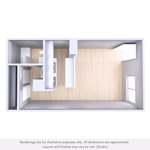 Floor plan for studio, 1 bath, 415 sqft